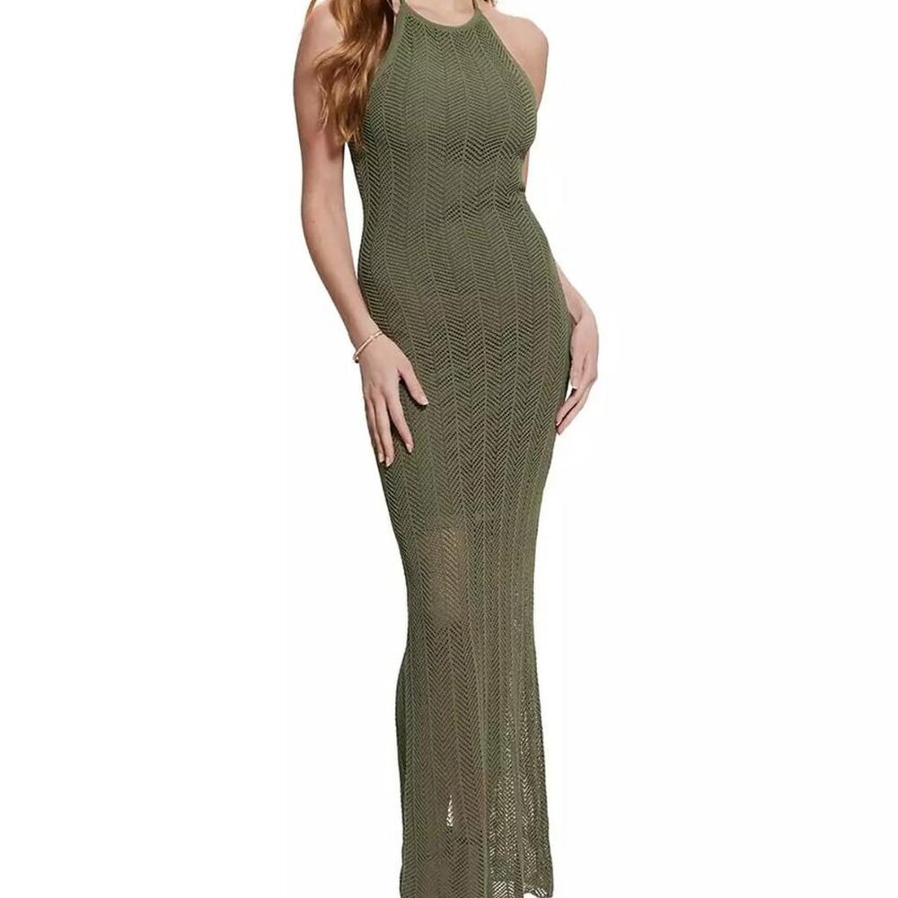Share GUESS Women's Sophie Halter Maxi Sweater Dress- Green- Size M